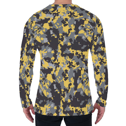 Yellow Black And Grey Digital Camo Print Men's Long Sleeve T-Shirt