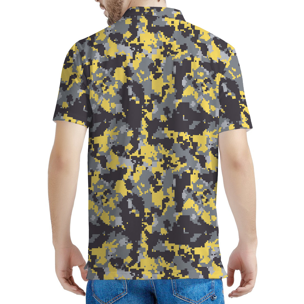 Yellow Black And Grey Digital Camo Print Men's Polo Shirt