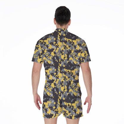 Yellow Black And Grey Digital Camo Print Men's Rompers