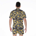 Yellow Black And Grey Digital Camo Print Men's Rompers