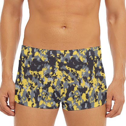 Yellow Black And Grey Digital Camo Print Men's Short Boxer Briefs