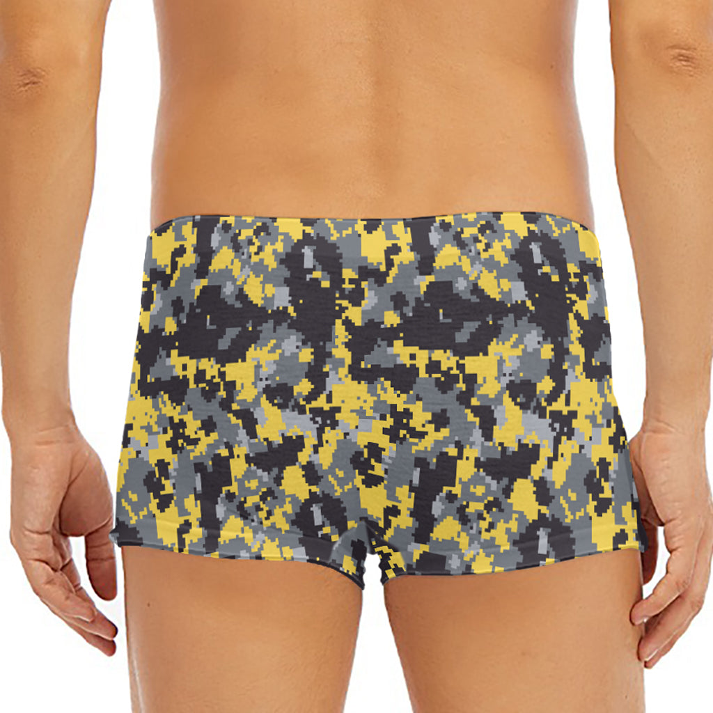 Yellow Black And Grey Digital Camo Print Men's Short Boxer Briefs