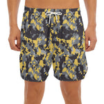 Yellow Black And Grey Digital Camo Print Men's Split Running Shorts