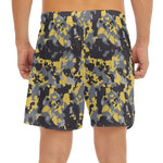 Yellow Black And Grey Digital Camo Print Men's Split Running Shorts