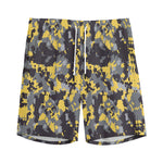 Yellow Black And Grey Digital Camo Print Men's Sports Shorts
