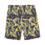 Yellow Black And Grey Digital Camo Print Men's Sports Shorts