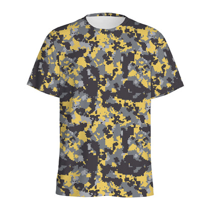 Yellow Black And Grey Digital Camo Print Men's Sports T-Shirt
