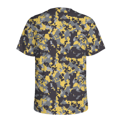 Yellow Black And Grey Digital Camo Print Men's Sports T-Shirt