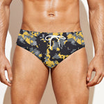 Yellow Black And Grey Digital Camo Print Men's Swim Briefs