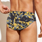Yellow Black And Grey Digital Camo Print Men's Swim Briefs