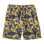Yellow Black And Grey Digital Camo Print Men's Swim Trunks