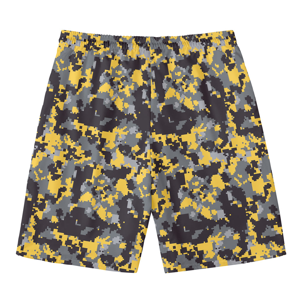 Yellow Black And Grey Digital Camo Print Men's Swim Trunks