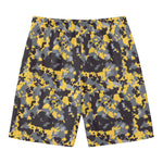 Yellow Black And Grey Digital Camo Print Men's Swim Trunks