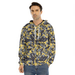 Yellow Black And Grey Digital Camo Print Men's Velvet Pullover Hoodie