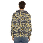 Yellow Black And Grey Digital Camo Print Men's Velvet Pullover Hoodie