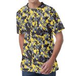 Yellow Black And Grey Digital Camo Print Men's Velvet T-Shirt