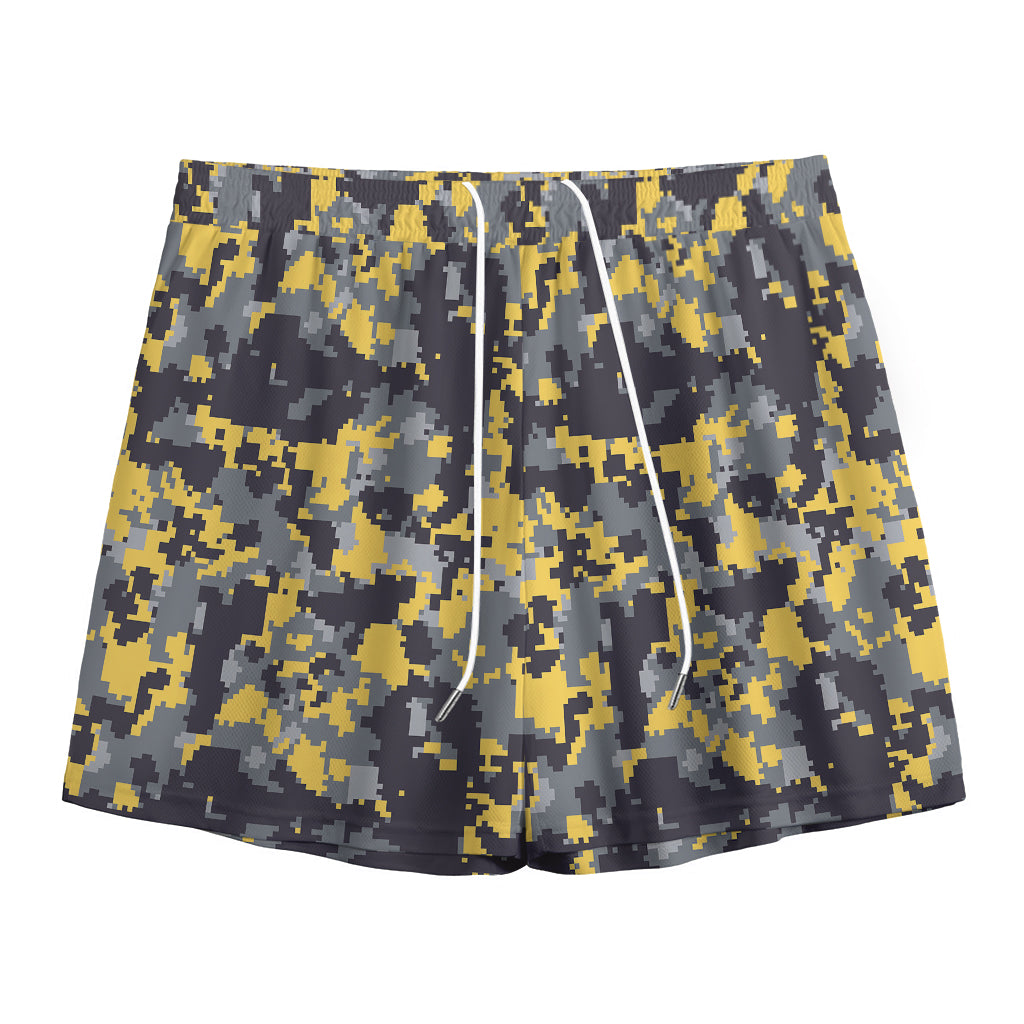 Yellow Black And Grey Digital Camo Print Mesh Shorts