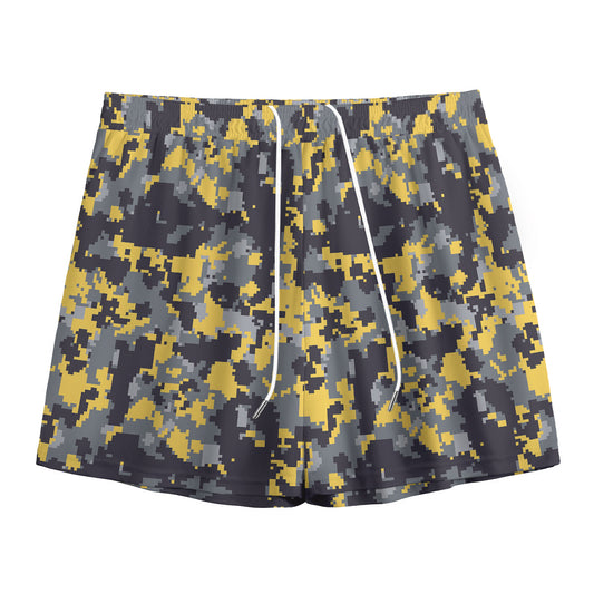 Yellow Black And Grey Digital Camo Print Mesh Shorts