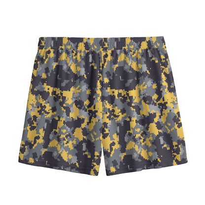Yellow Black And Grey Digital Camo Print Mesh Shorts