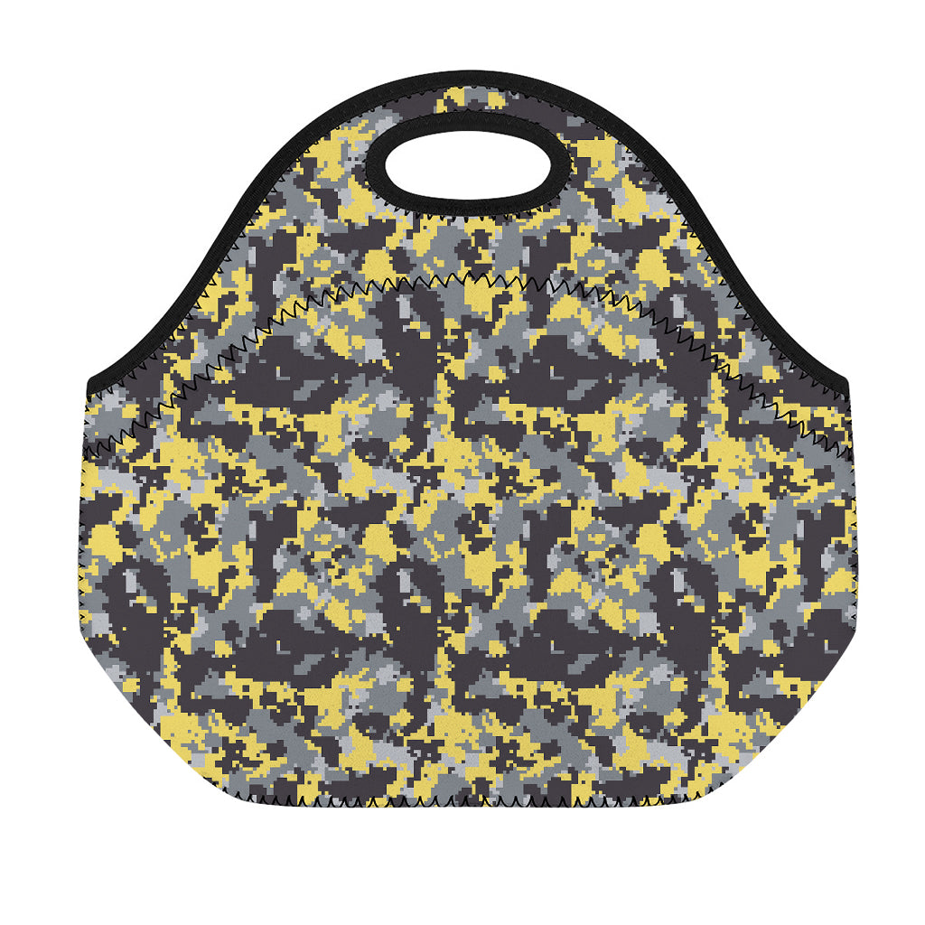 Yellow Black And Grey Digital Camo Print Neoprene Lunch Bag