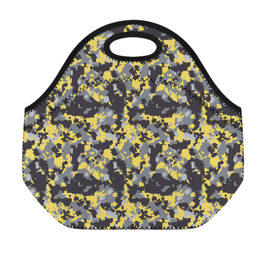 Yellow Black And Grey Digital Camo Print Neoprene Lunch Bag