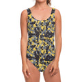 Yellow Black And Grey Digital Camo Print One Piece Swimsuit