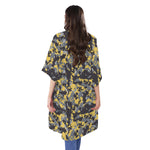 Yellow Black And Grey Digital Camo Print Open Front Beach Cover Up