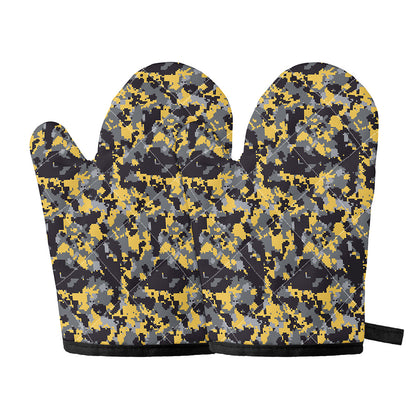 Yellow Black And Grey Digital Camo Print Oven Mitts