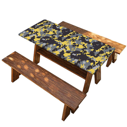 Yellow Black And Grey Digital Camo Print Picnic Table Cover