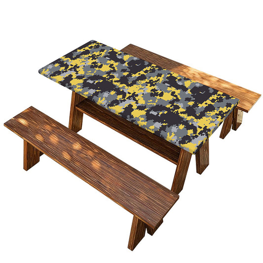 Yellow Black And Grey Digital Camo Print Picnic Table Cover