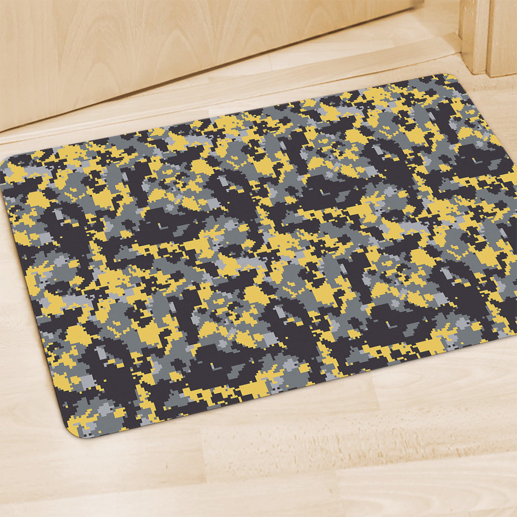 Yellow Black And Grey Digital Camo Print Polyester Doormat