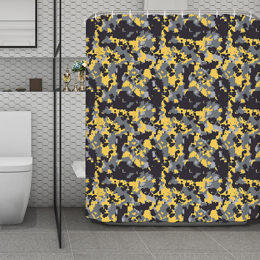 Yellow Black And Grey Digital Camo Print Polyester Shower Curtain