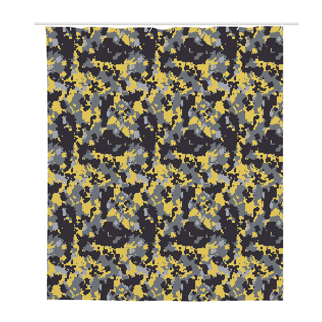 Yellow Black And Grey Digital Camo Print Polyester Shower Curtain