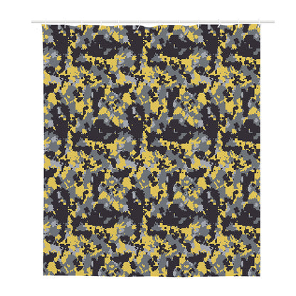 Yellow Black And Grey Digital Camo Print Polyester Shower Curtain