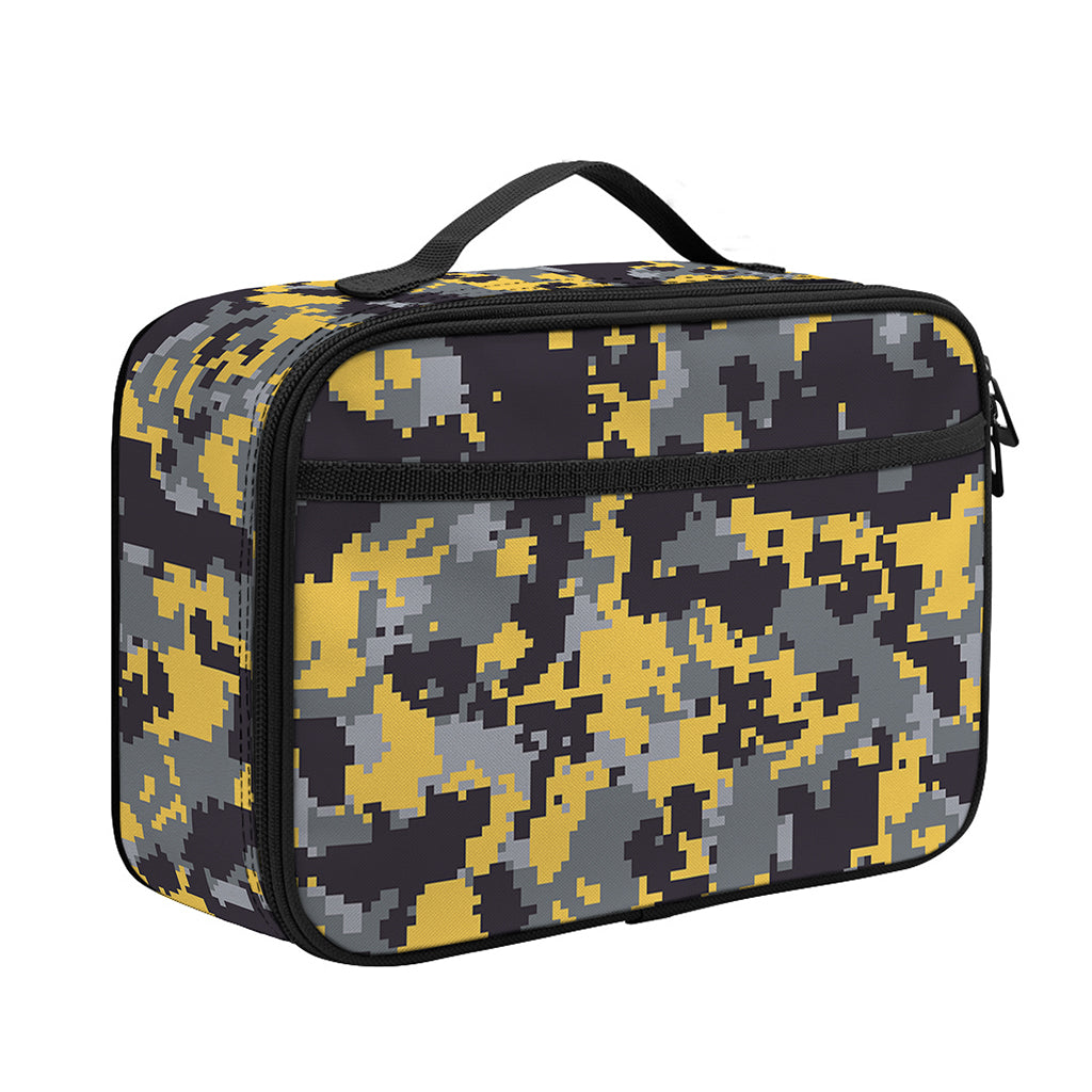 Yellow Black And Grey Digital Camo Print Portable Lunch Bag