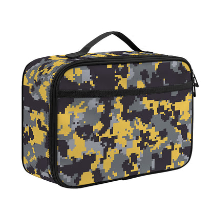 Yellow Black And Grey Digital Camo Print Portable Lunch Bag