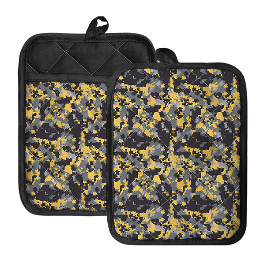 Yellow Black And Grey Digital Camo Print Pot Holders With Pocket