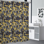Yellow Black And Grey Digital Camo Print Premium Shower Curtain