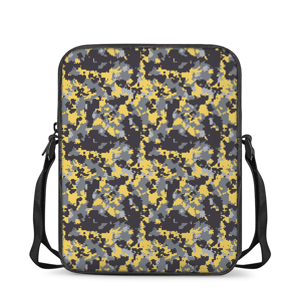 Yellow Black And Grey Digital Camo Print Rectangular Crossbody Bag