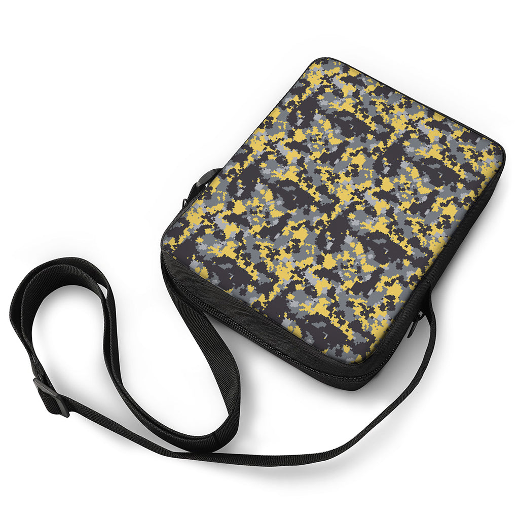 Yellow Black And Grey Digital Camo Print Rectangular Crossbody Bag