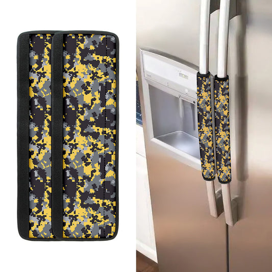 Yellow Black And Grey Digital Camo Print Refrigerator Handle Covers