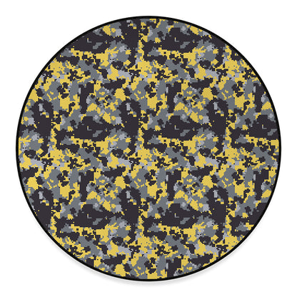 Yellow Black And Grey Digital Camo Print Round Floor Mat
