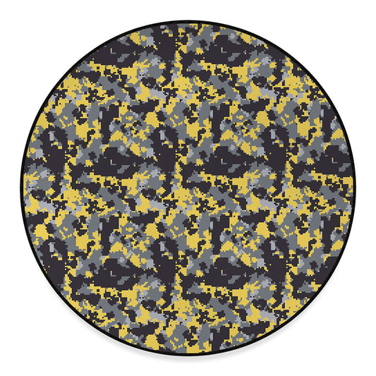 Yellow Black And Grey Digital Camo Print Round Floor Mat