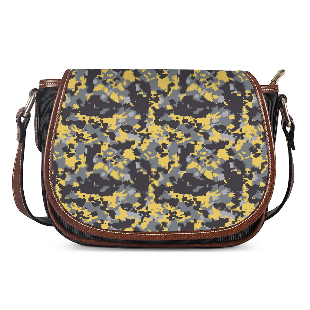 Yellow Black And Grey Digital Camo Print Saddle Bag