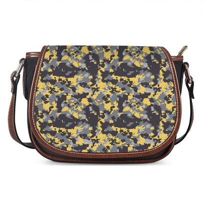 Yellow Black And Grey Digital Camo Print Saddle Bag
