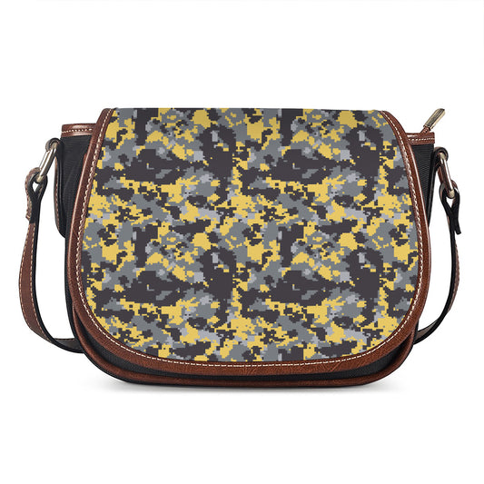 Yellow Black And Grey Digital Camo Print Saddle Bag