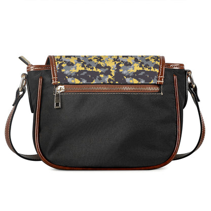 Yellow Black And Grey Digital Camo Print Saddle Bag