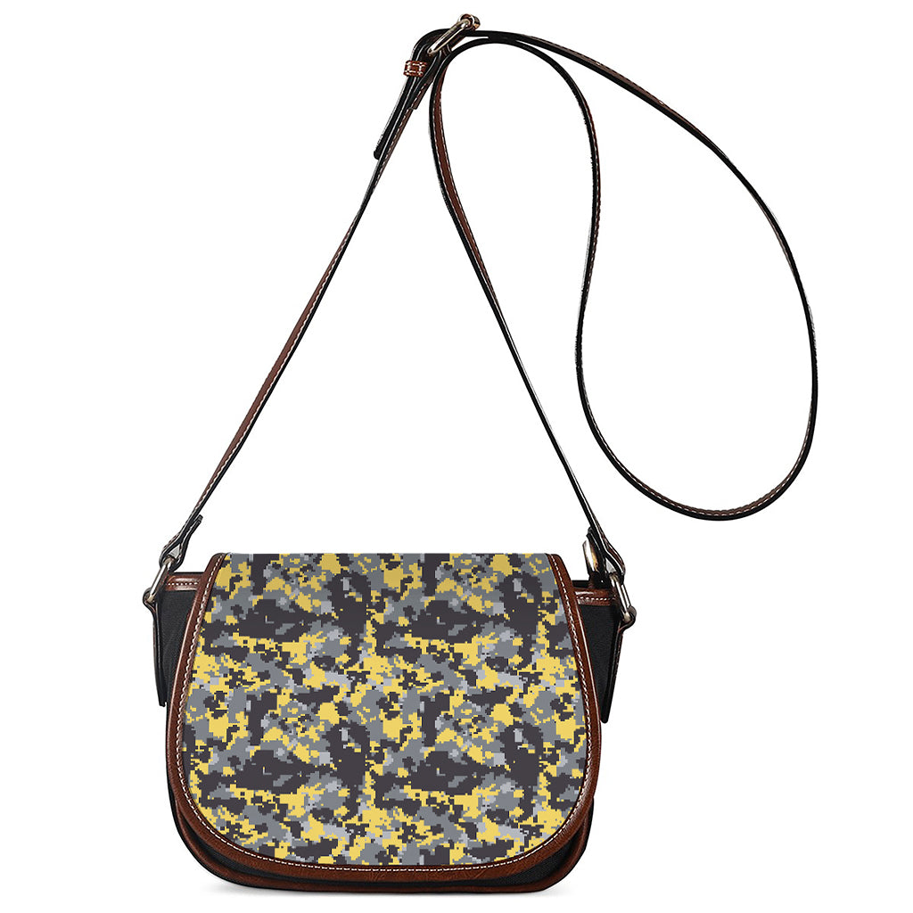 Yellow Black And Grey Digital Camo Print Saddle Bag