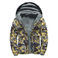 Yellow Black And Grey Digital Camo Print Sherpa Lined Zip Up Hoodie