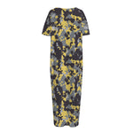 Yellow Black And Grey Digital Camo Print Short Sleeve Long Nightdress